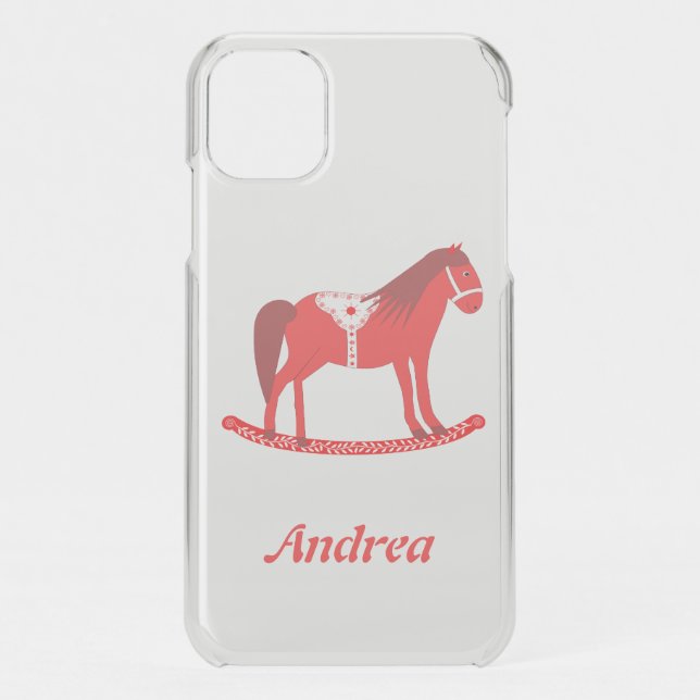Scandinavian Christmas Rocking Horse Custom Name Uncommon iPhone Case (Back)