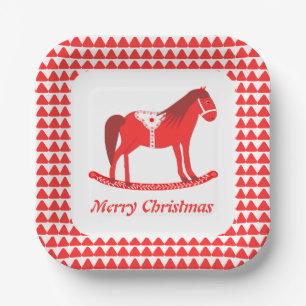 Scandinavian Christmas Rocking Horse Custom Paper Plates