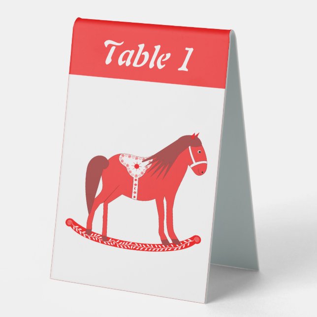Scandinavian Christmas Rocking Horse Custom Table Tent (Front)