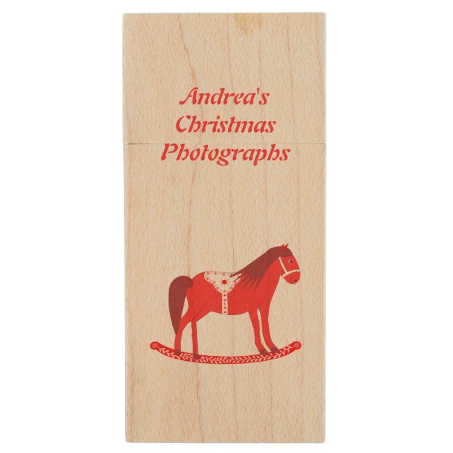 Scandinavian Christmas Rocking Horse Custom Wood Flash Drive (Front Vertical)