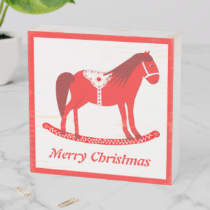 Scandinavian Christmas Rocking Horse Custom Wooden Box Sign