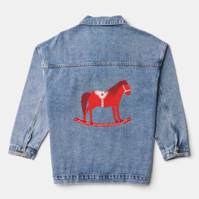 Scandinavian Christmas Rocking Horse Denim Jacket (Back)