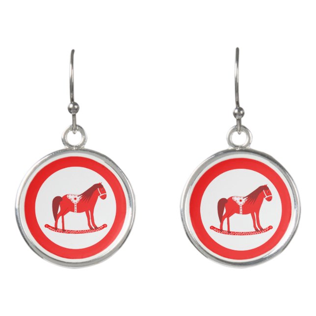 Scandinavian Christmas Rocking Horse Earrings (Front)