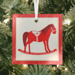 Scandinavian Christmas Rocking Horse Glass Ornament