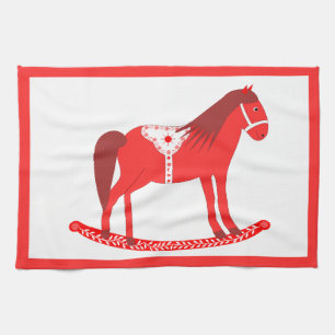 Scandinavian Christmas Rocking Horse Kitchen Towel