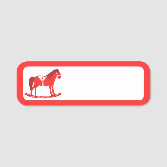 Scandinavian Christmas Rocking Horse Name Tag (Front)