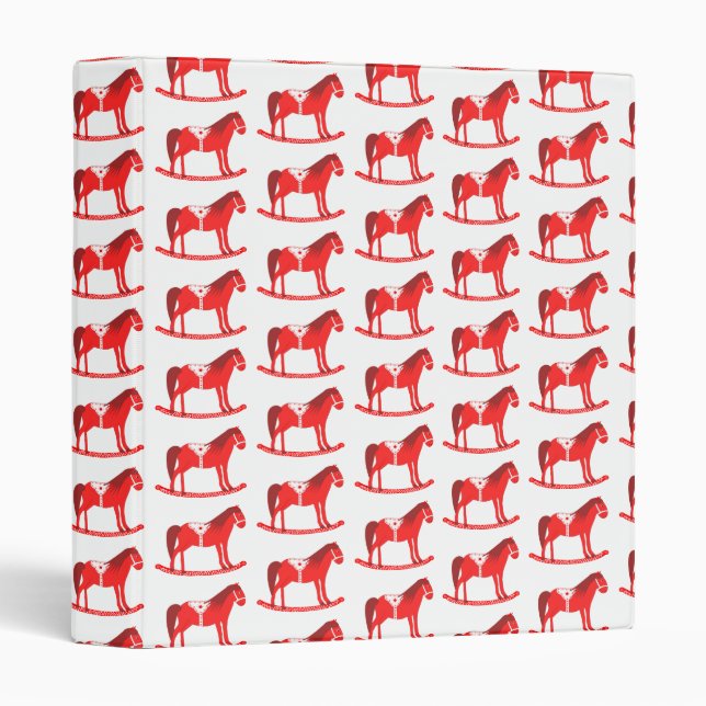 Scandinavian Christmas Rocking Horse Patterned 3 Ring Binder (Front/Spine)