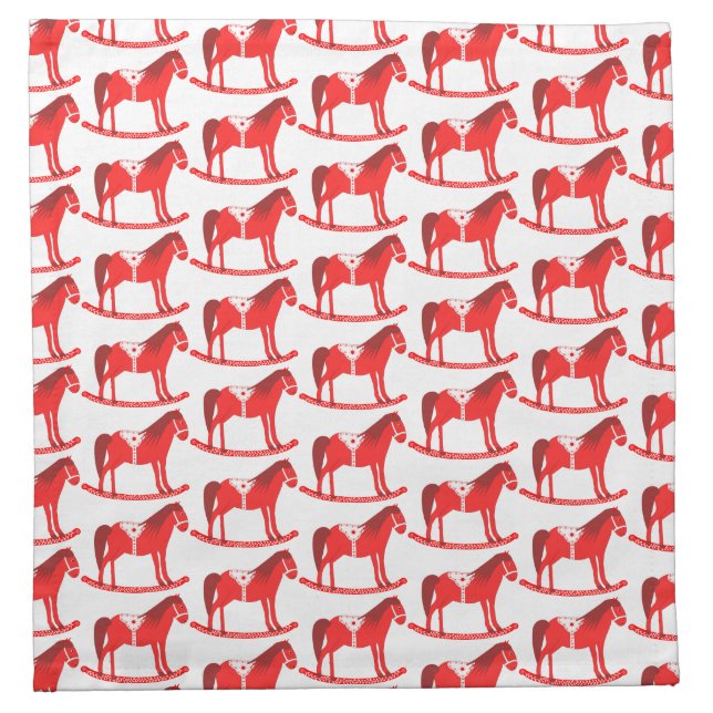 Scandinavian Christmas Rocking Horse Patterned Cloth Napkin (Front)