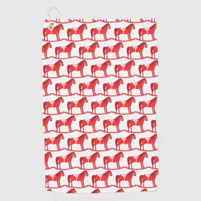 Scandinavian Christmas Rocking Horse Patterned Golf Towel (Front)