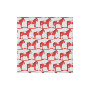 Scandinavian Christmas Rocking Horse Patterned Stone Magnet
