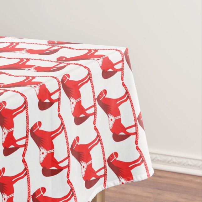 Scandinavian Christmas Rocking Horse Patterned Tablecloth (In Situ)