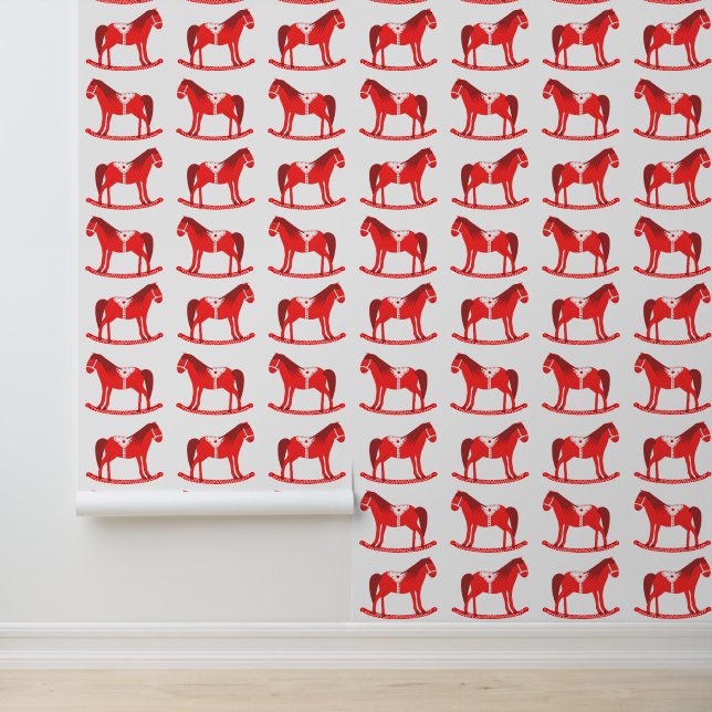 Scandinavian Christmas Rocking Horse Patterned Wallpaper (Application)