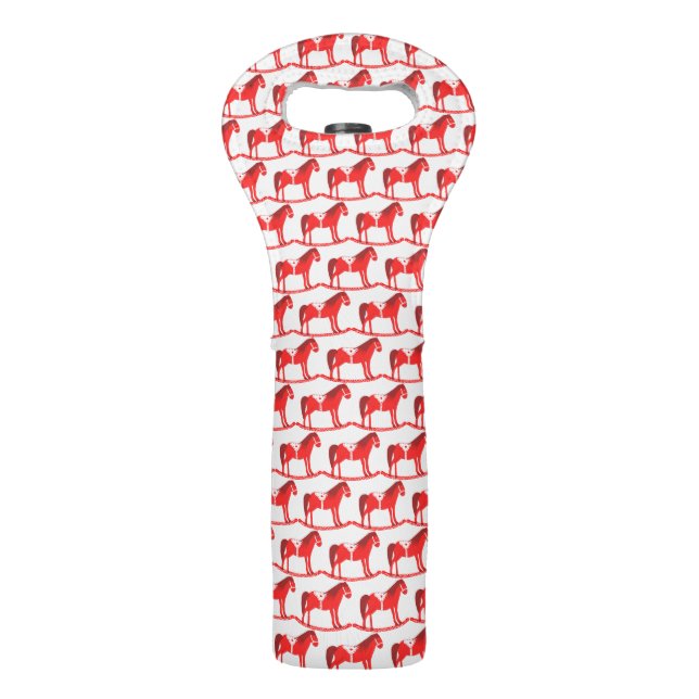 Scandinavian Christmas Rocking Horse Patterned Wine Bag (Front)