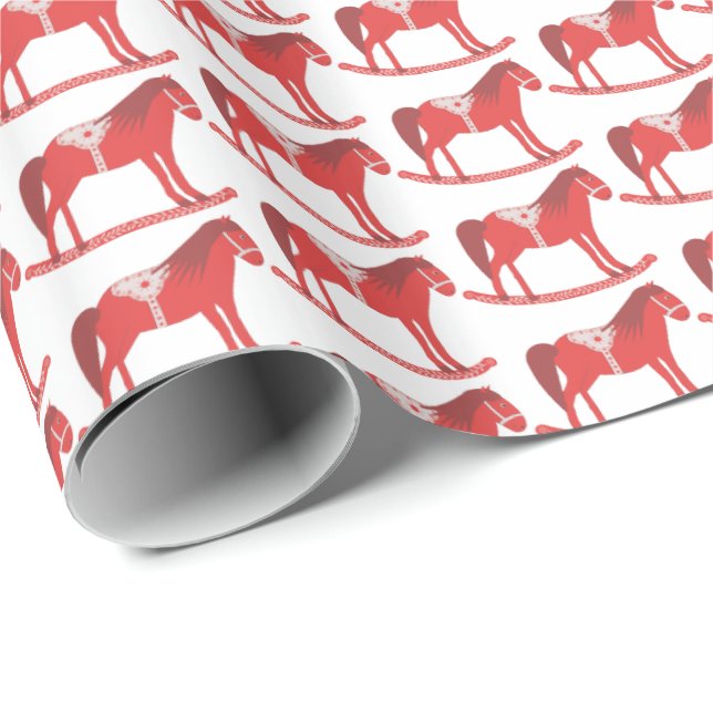 Scandinavian Christmas Rocking Horse Patterned Wrapping Paper (Roll Corner)