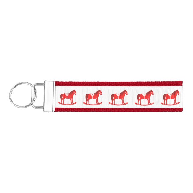 Scandinavian Christmas Rocking Horse Patterned Wrist Keychain (Keys on Left)