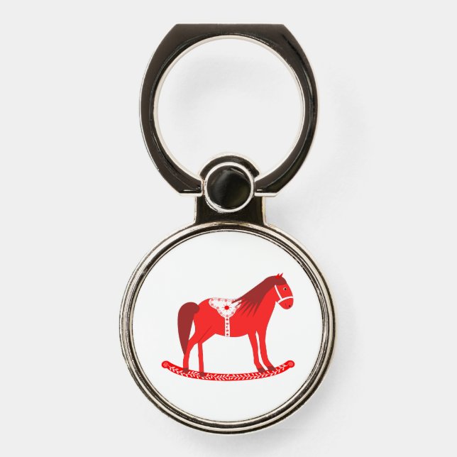 Scandinavian Christmas Rocking Horse Phone Ring Stand (Front)