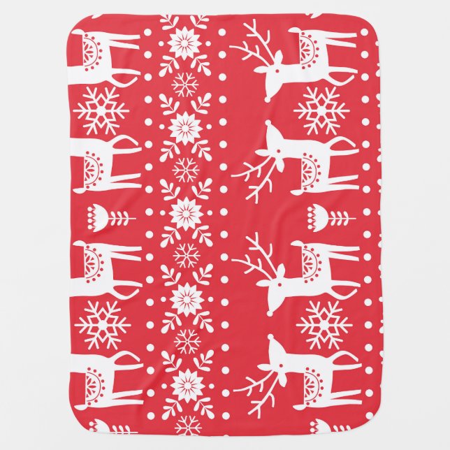 Scandinavian Christmas: Snowflakes & Deer Baby Blanket (Front)
