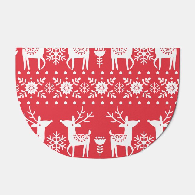 Scandinavian Christmas: Snowflakes & Deer Doormat (Front)