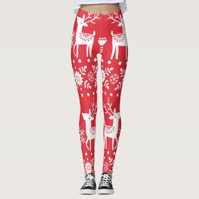 Scandinavian Christmas: Snowflakes & Deer Leggings (Front)