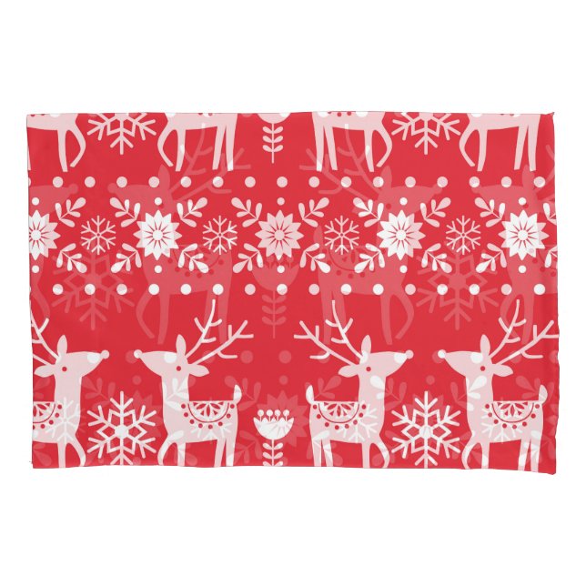 Scandinavian Christmas: Snowflakes & Deer Pillow Case (Front)