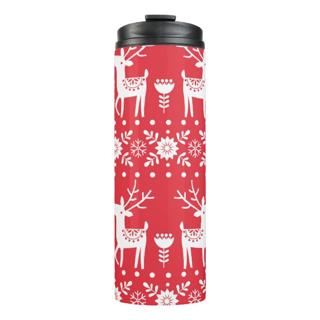 Scandinavian Christmas: Snowflakes & Deer Thermal Tumbler (Front)