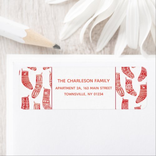 Scandinavian Christmas Stocking Pattern Address Label