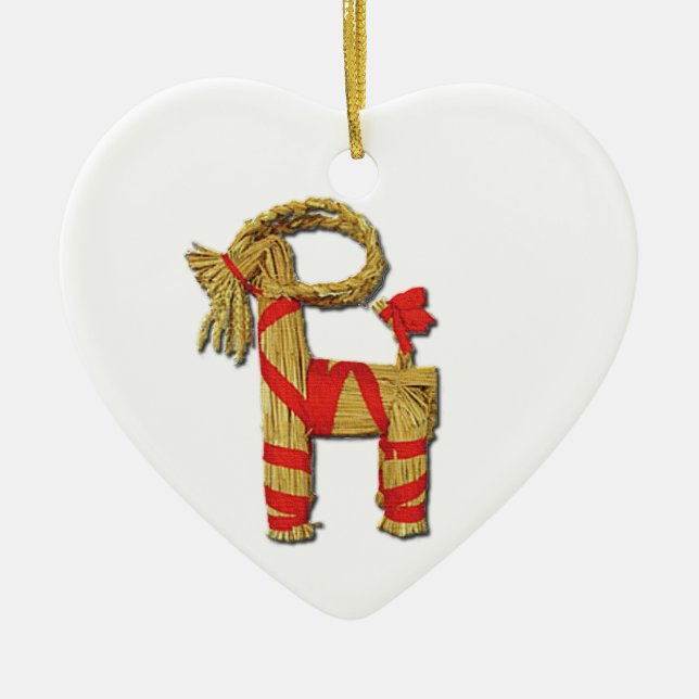 Scandinavian Christmas Straw Yule Goat Julbok Ceramic Ornament (Front)