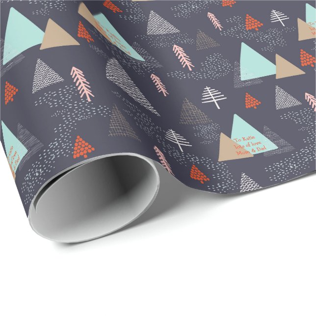 Scandinavian Christmas Tree Doodle Personalized Wrapping Paper (Roll Corner)