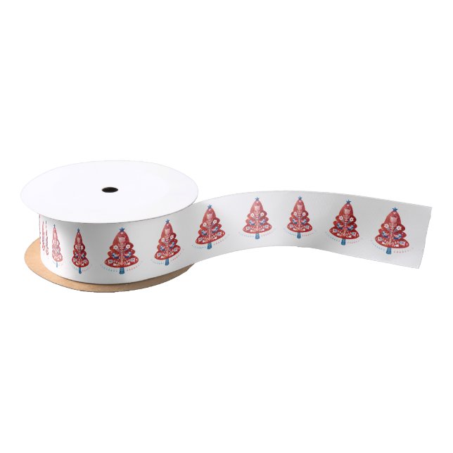 Scandinavian Christmas Tree Folk Art Ribbon (Spool)