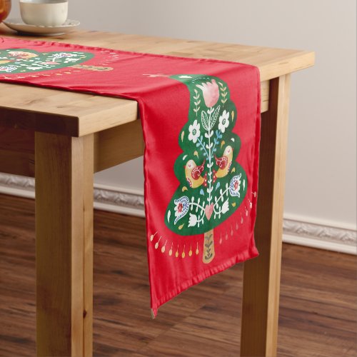 Scandinavian Christmas Tree Folk Art Table Runner