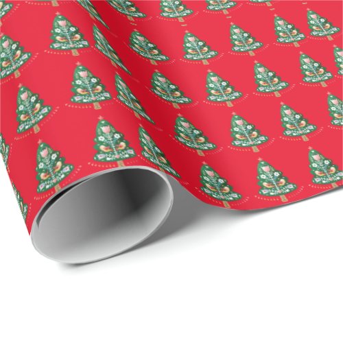 Scandinavian Christmas Tree Folk Art  Wrapping Paper