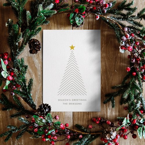 Scandinavian Christmas Tree  Minimalist Gold Star Holiday Card