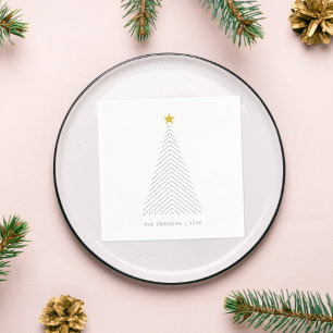 Scandinavian Christmas Tree Minimalist Gold Star Napkins