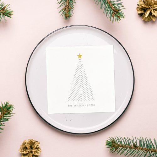 Scandinavian Christmas Tree  Minimalist Gold Star Napkins