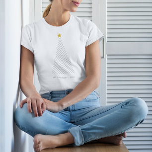 Scandinavian Christmas Tree Minimalist Gold Star T-Shirt