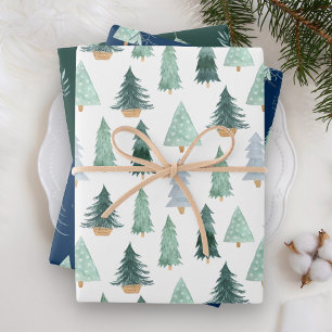 Scandinavian Christmas Tree Pattern Wrapping Paper Sheets