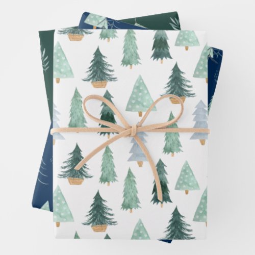 Scandinavian Christmas Tree Pattern Wrapping Paper Sheets