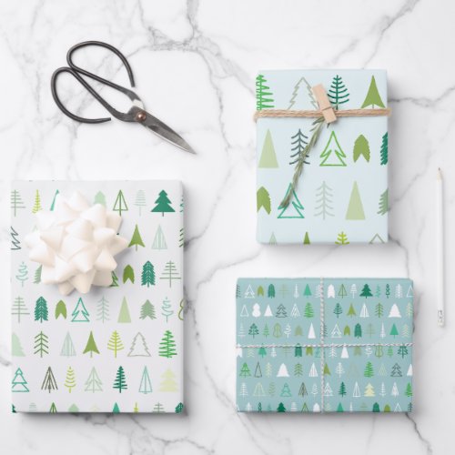 Scandinavian Christmas Tree Patterns Wrapping Paper Sheets