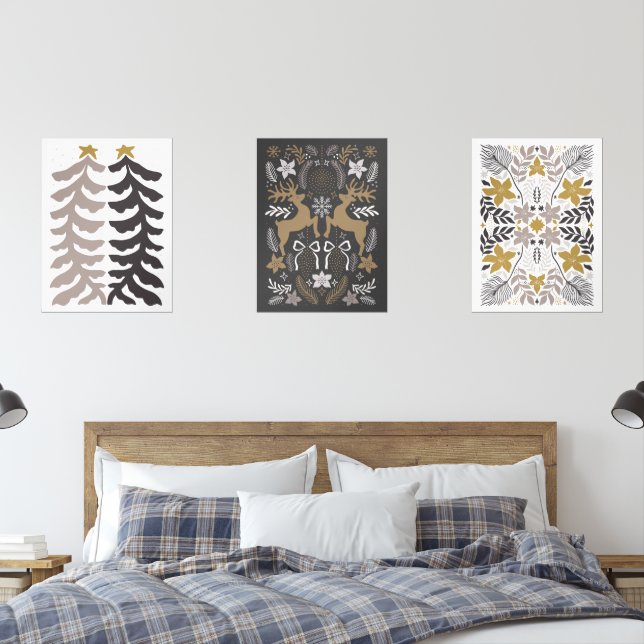 Scandinavian Christmas Tree & Reindeer  Wall Art Sets (Bedroom)