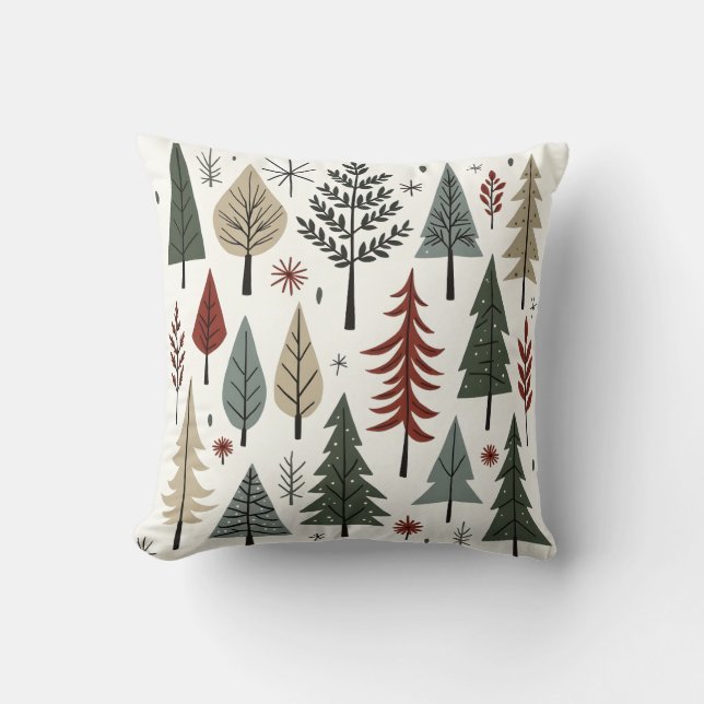 Scandinavian Christmas Trees – Minimalist Holiday  Throw Pillow (Front)