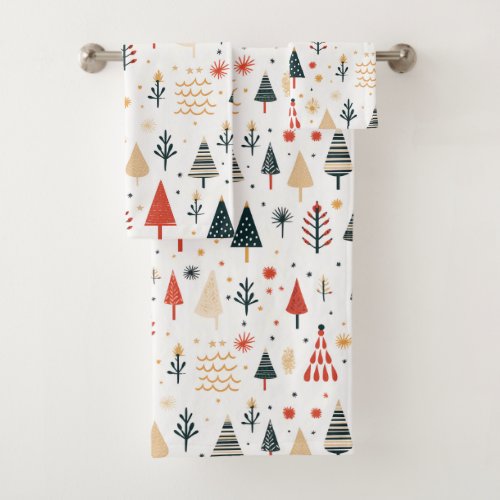 Scandinavian Christmas Trees Nordic Bath Towel Set
