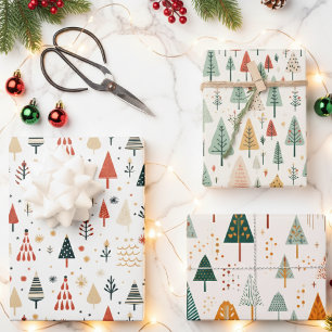 Scandinavian Christmas Trees Nordic Wrapping Paper Sheets