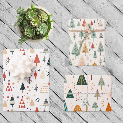 Scandinavian Christmas Trees Nordic Wrapping Paper Sheets