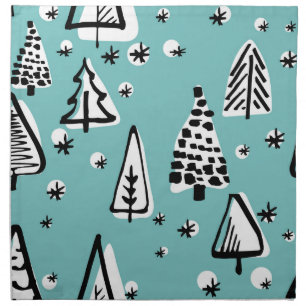Scandinavian Christmas trees: vintage graphics. Cloth Napkin