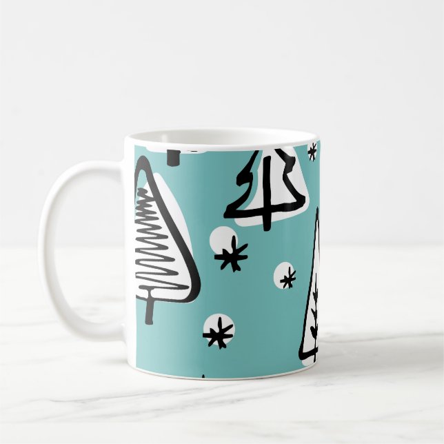 Scandinavian Christmas trees: vintage graphics. Coffee Mug (Left)