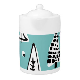 Scandinavian Christmas trees: vintage graphics. Teapot