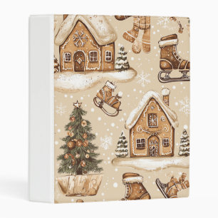 Scandinavian Christmas Village Brown Folk Print Mini Binder