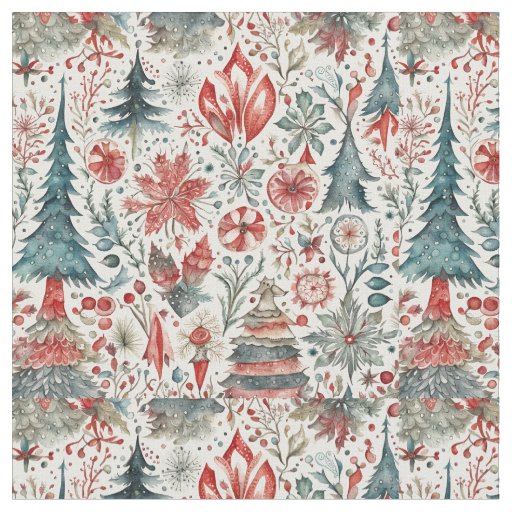 Scandinavian Christmas whimsical pattern design  Fabric