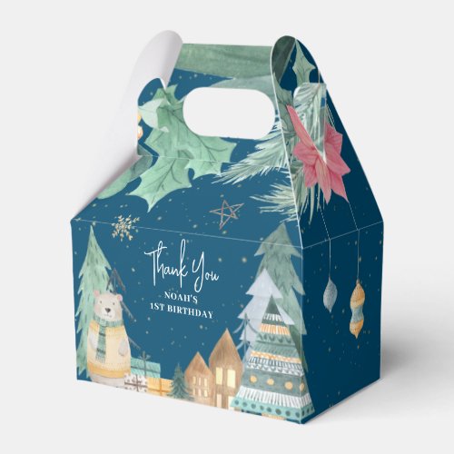 Scandinavian Christmas Winter 1st Birthday Favor Boxes