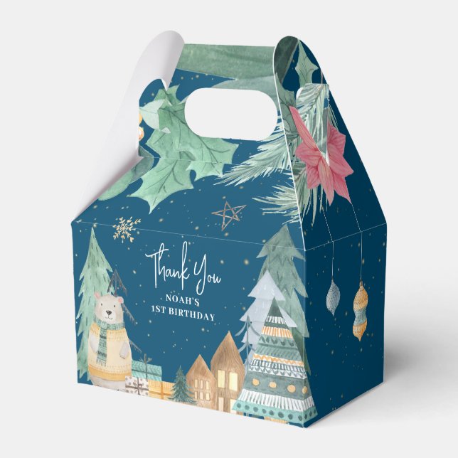 Scandinavian Christmas Winter 1st Birthday Favor Boxes (Front Side)